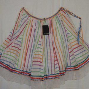 DIMRI NWT Skirt White Rainbow Stripes Tuille Trim & Lining Waist Ribbon Size L